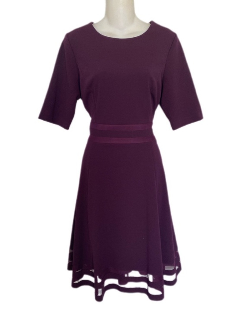 Calvin Klein AUB Purple Plum Fit-and-Flare Stripe Hem Dress 10